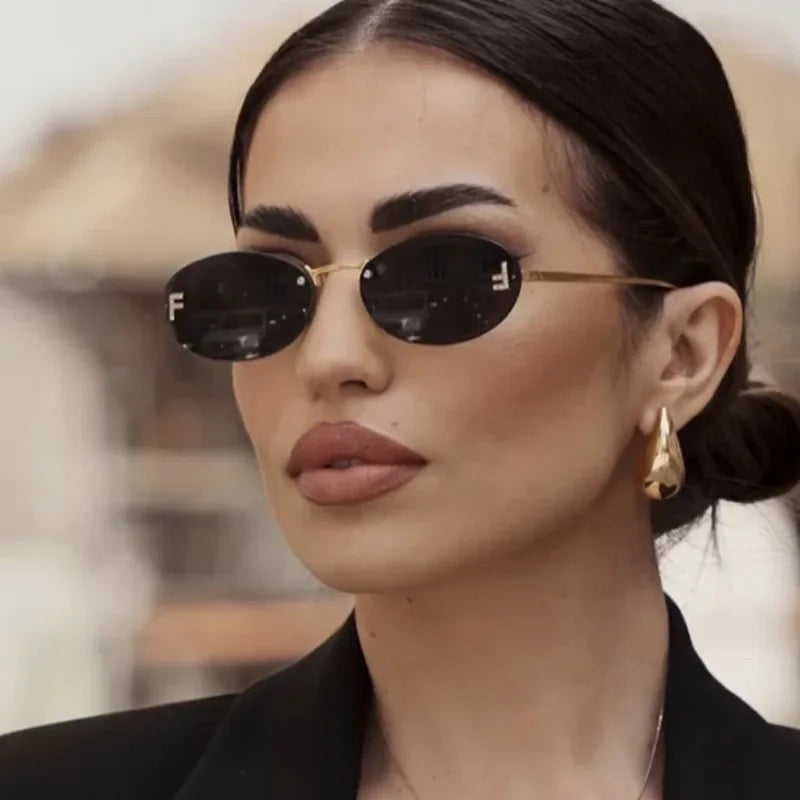 Unisex Retro Oval Rimless Sunglasses. - Maison Novaire