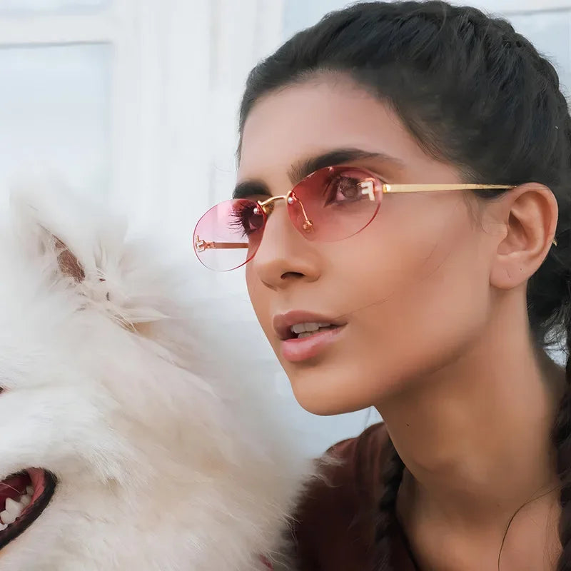 Unisex Retro Oval Rimless Sunglasses. - Maison Novaire
