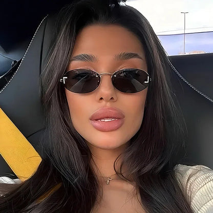 Unisex Retro Oval Rimless Sunglasses. - Maison Novaire