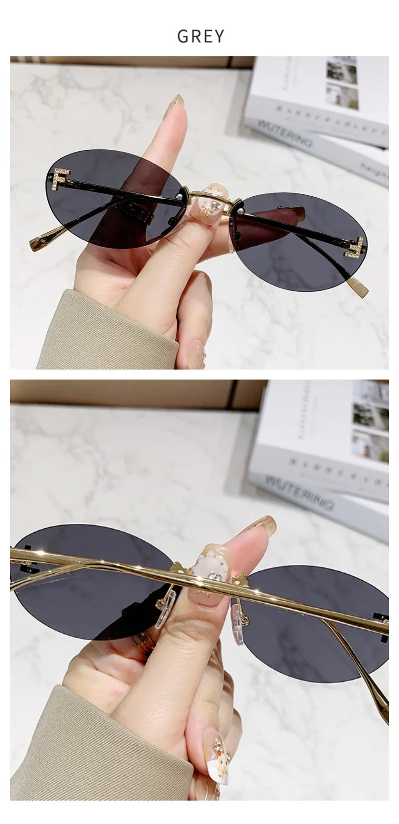 Unisex Retro Oval Rimless Sunglasses. - Maison Novaire