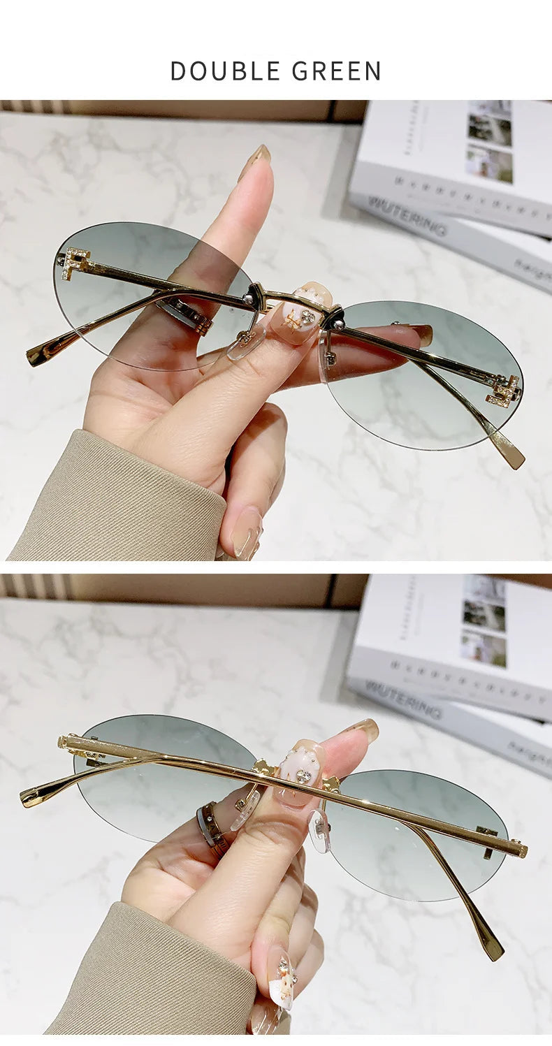 Unisex Retro Oval Rimless Sunglasses. - Maison Novaire