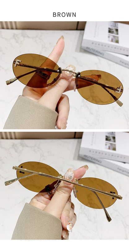 Unisex Retro Oval Rimless Sunglasses. - Maison Novaire