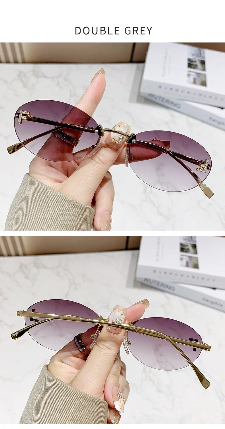 Unisex Retro Oval Rimless Sunglasses. - Maison Novaire
