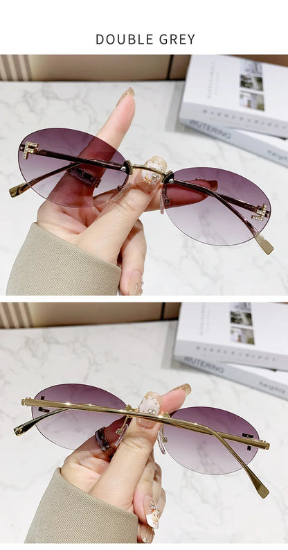 Unisex Retro Oval Rimless Sunglasses. - Maison Novaire