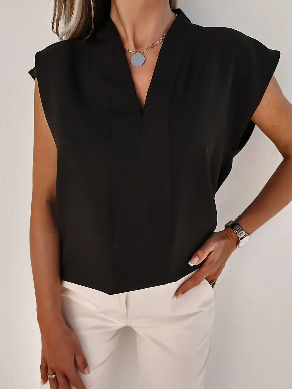 V-Neck short  Sleeve Blouse - BLAKESTORE-NG