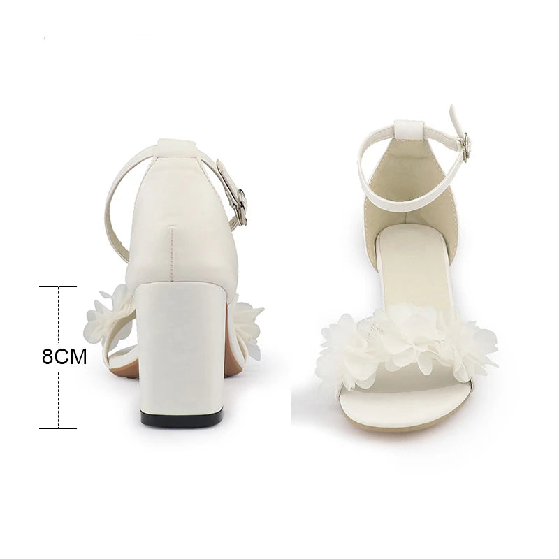 White Floral Sandals Summer Wedding Shoes. - Maison Novaire #