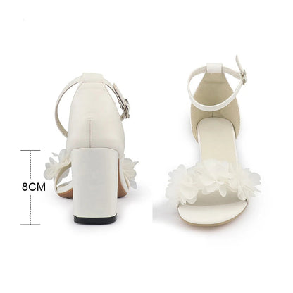 White Floral Sandals Summer Wedding Shoes. - Maison Novaire #