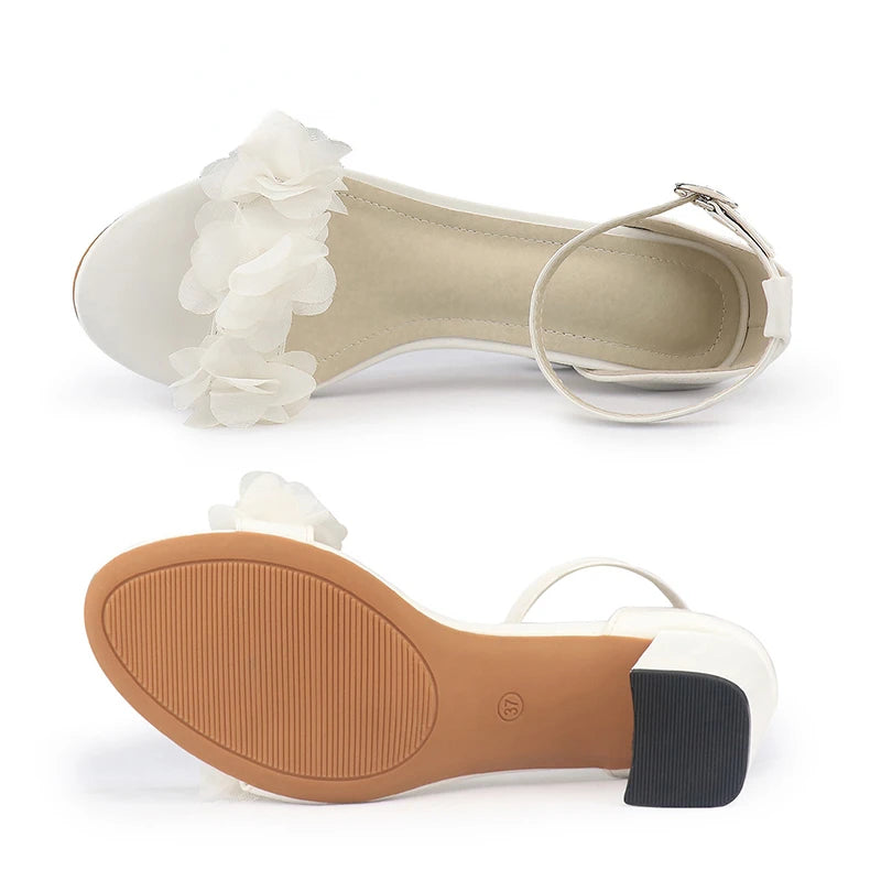 White Floral Sandals Summer Wedding Shoes. - Maison Novaire #