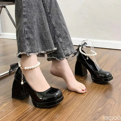 White Mary Jane Heels - Maison Novaire #