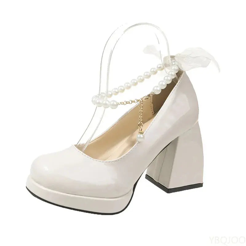 White Mary Jane Heels - Maison Novaire #