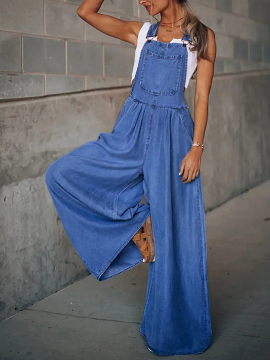 Wide Leg Denim Overalls - BLAKESTORE-NG