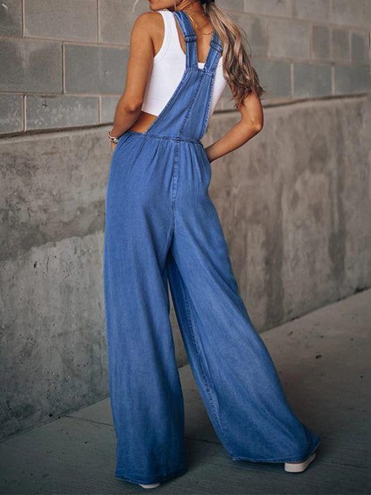 Wide Leg Denim Overalls - BLAKESTORE-NG
