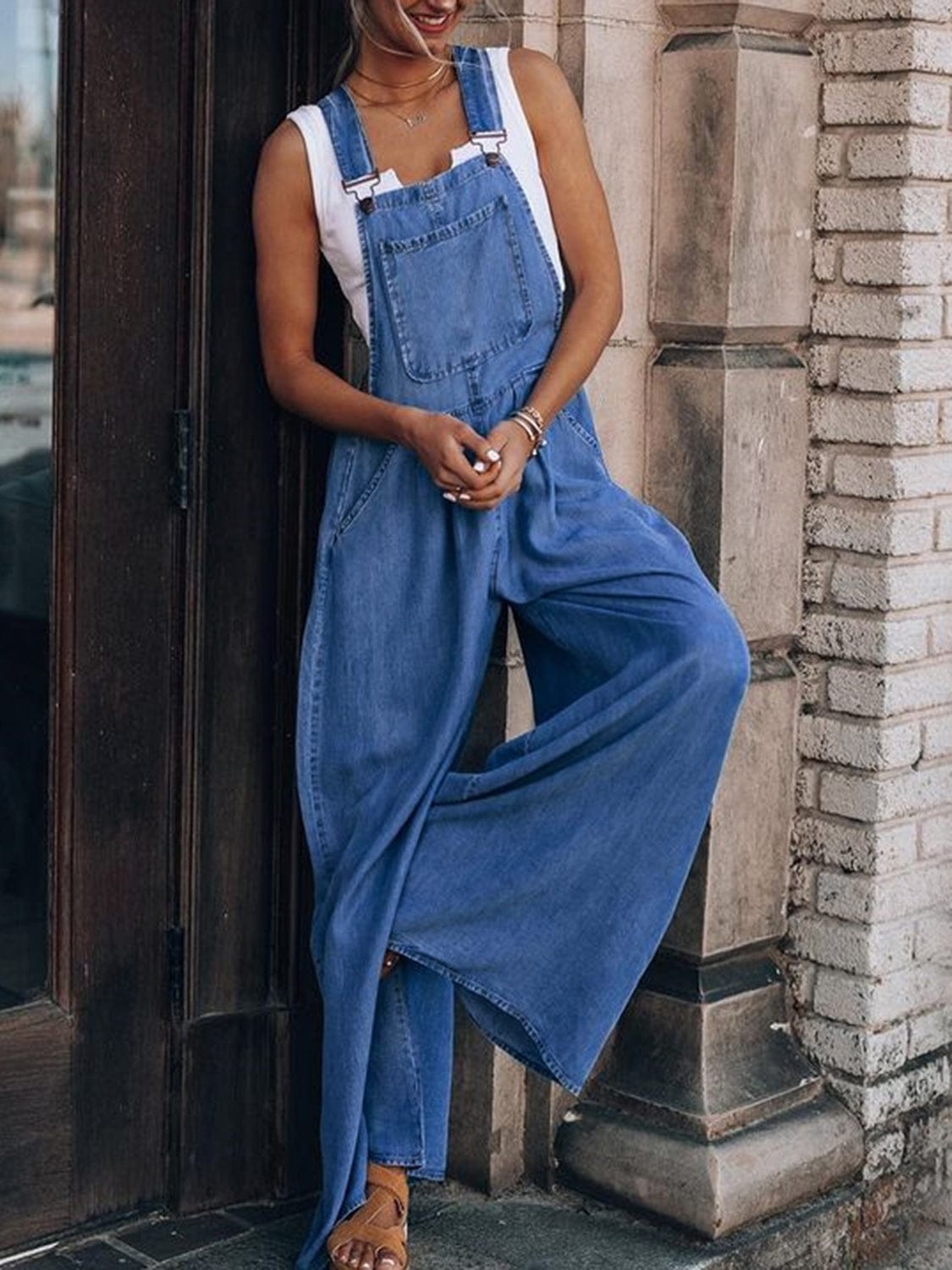 Wide Leg Denim Overalls - BLAKESTORE-NG