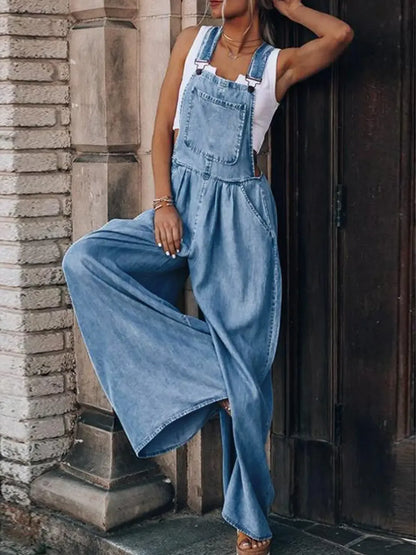 Wide Leg Denim Overalls - BLAKESTORE-NG