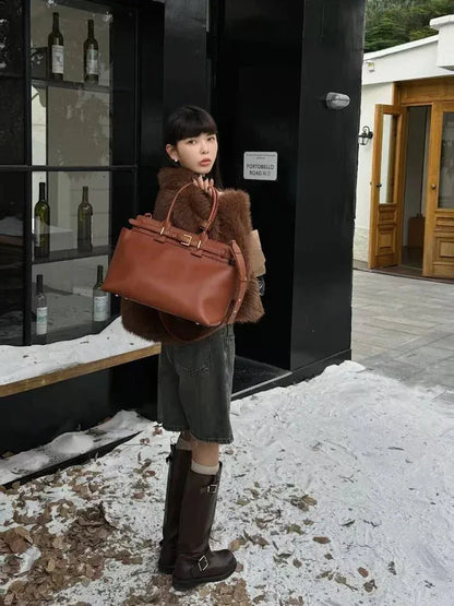 Winter Suede Leather Tote Russian-Style Women’s Shoulder Bag - Maison Novaire #