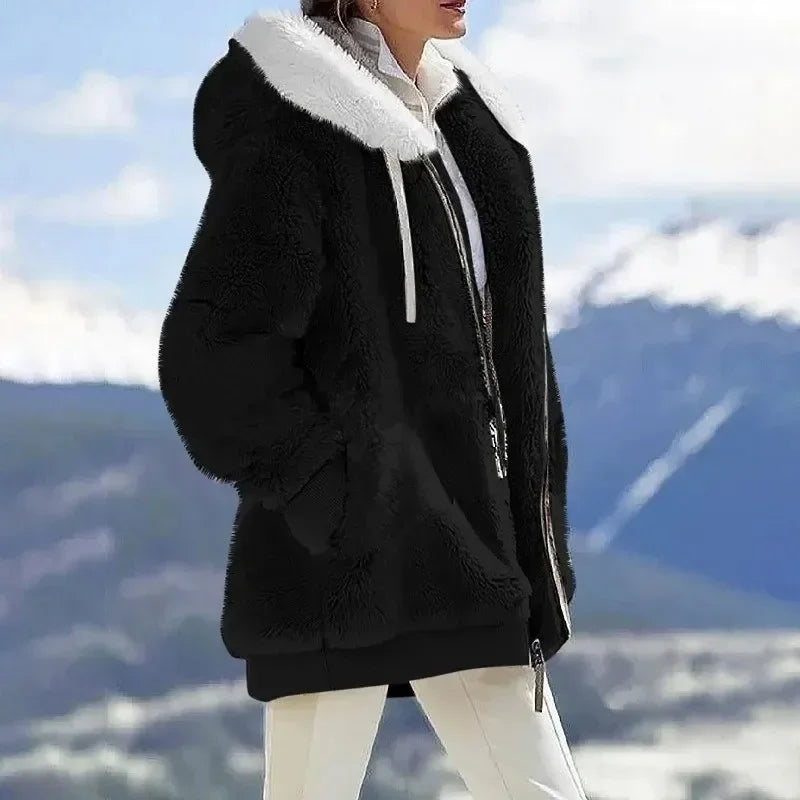 Winter Warm Women Jacket – Oversize Plush Fleece Hooded Coat - Maison Novaire #