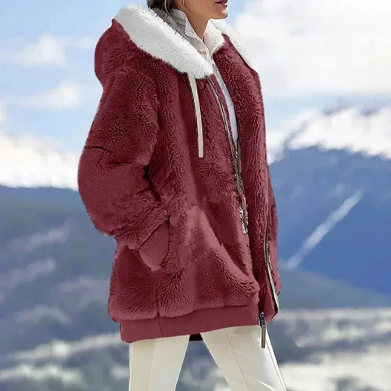 Winter Warm Women Jacket – Oversize Plush Fleece Hooded Coat - Maison Novaire #