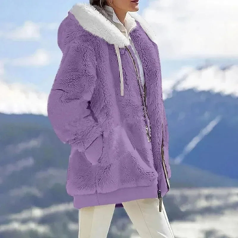 Winter Warm Women Jacket – Oversize Plush Fleece Hooded Coat - Maison Novaire #
