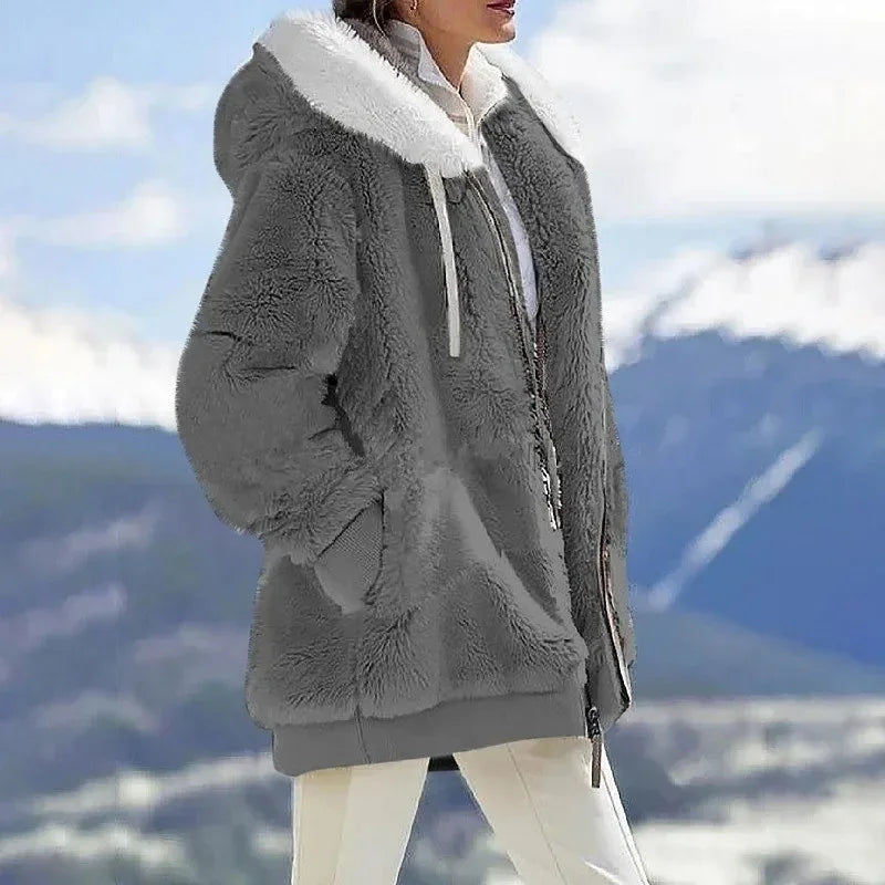 Winter Warm Women Jacket – Oversize Plush Fleece Hooded Coat - Maison Novaire #