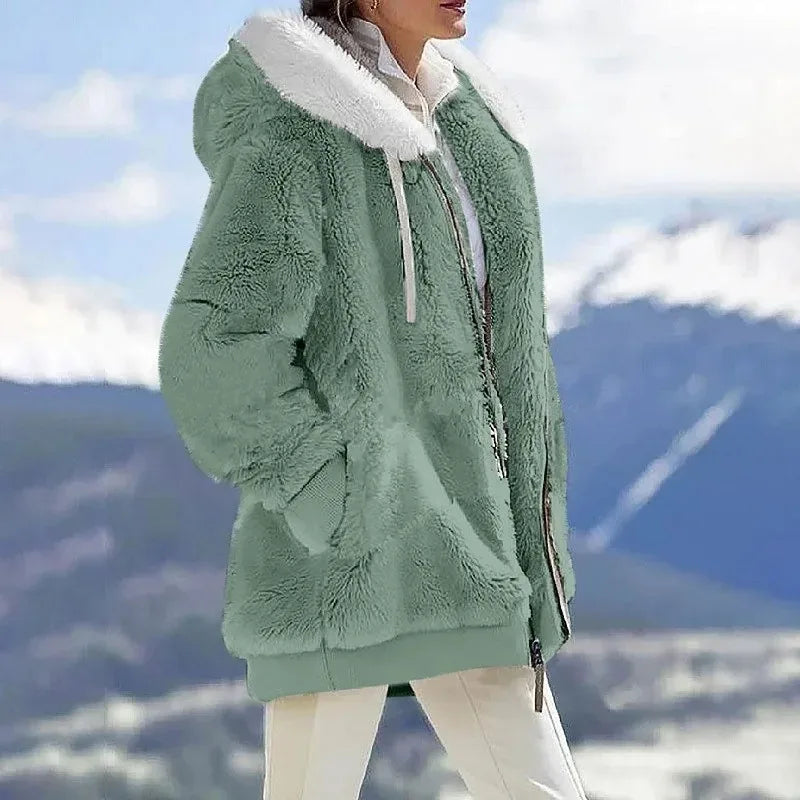 Winter Warm Women Jacket – Oversize Plush Fleece Hooded Coat - Maison Novaire #