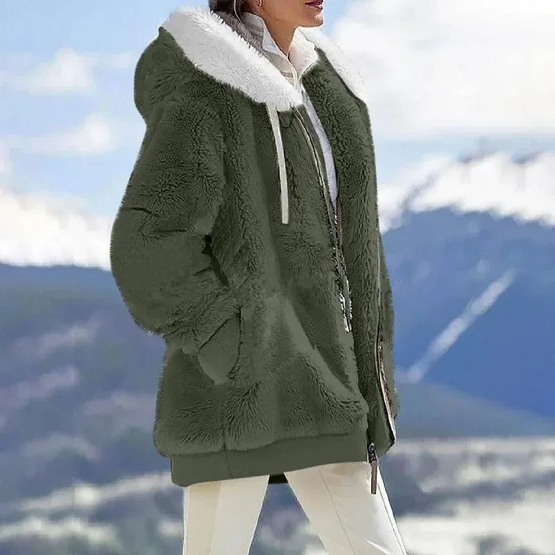 Winter Warm Women Jacket – Oversize Plush Fleece Hooded Coat - Maison Novaire #