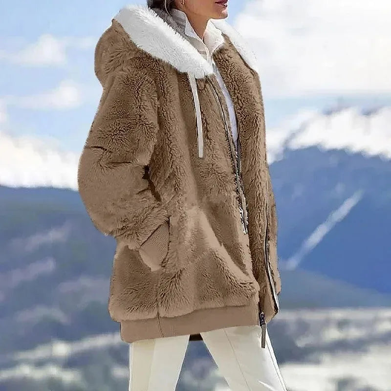 Winter Warm Women Jacket – Oversize Plush Fleece Hooded Coat - Maison Novaire #