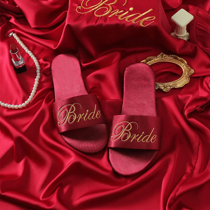 Woman Satin Slippers | Wedding Summer Bride Sandals Bride Burgundy