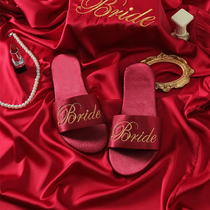 Woman Satin Slippers | Wedding Summer Bride Sandals Bride Burgundy