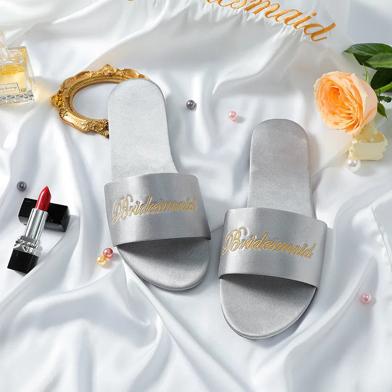 Woman Satin Slippers | Wedding Summer Bride Sandals Bridesmaid Gray
