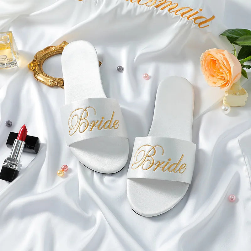 Woman Satin Slippers | Wedding Summer Bride Sandals Bride White