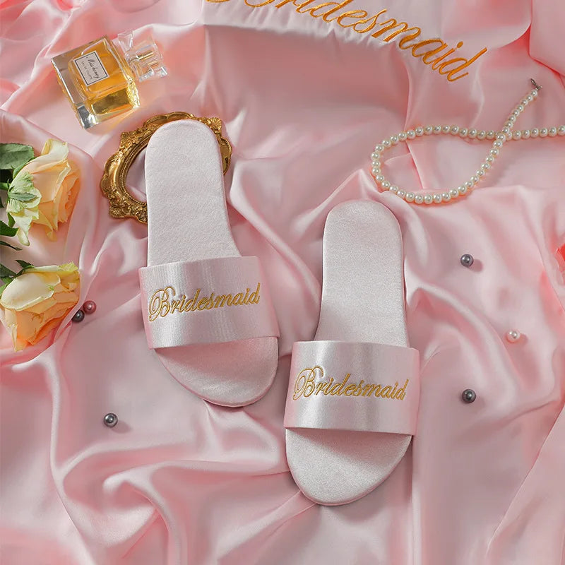 Woman Satin Slippers | Wedding Summer Bride Sandals Bridesmaid Pink