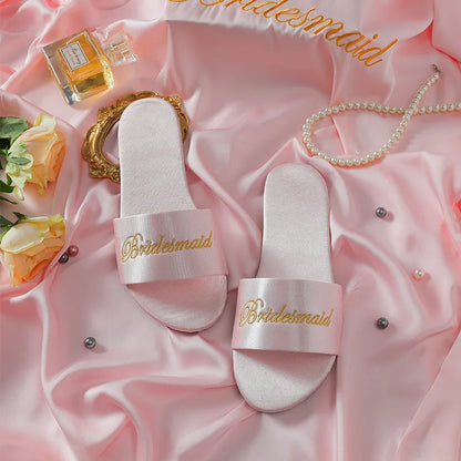 Woman Satin Slippers | Wedding Summer Bride Sandals Bridesmaid Pink