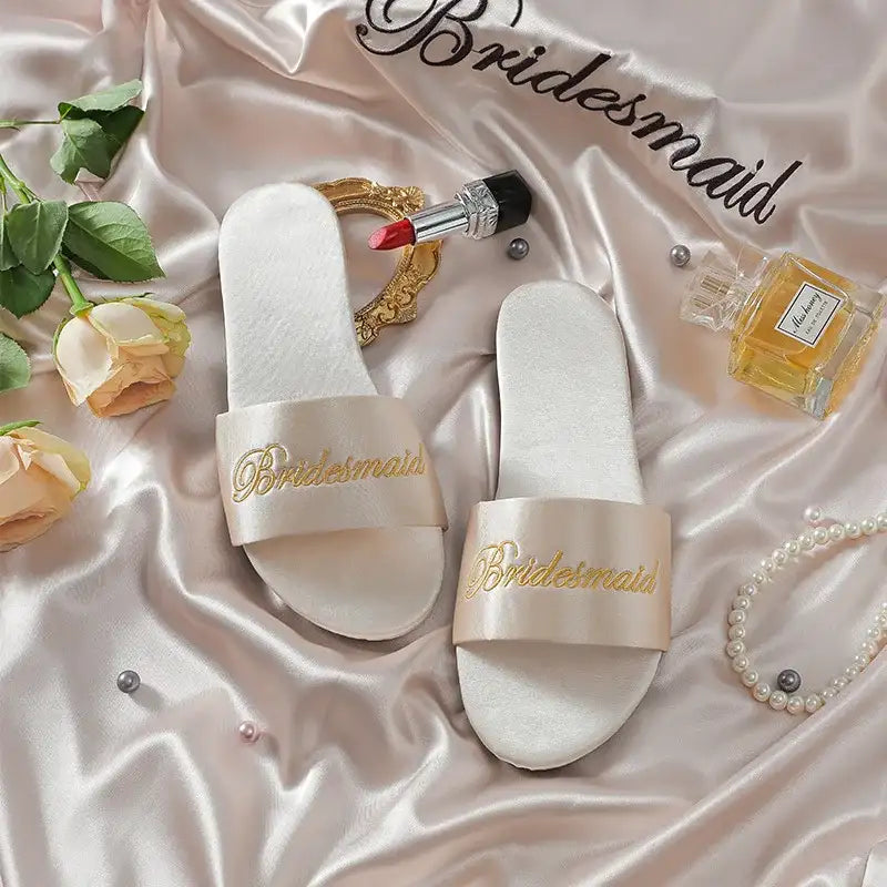 Woman Satin Slippers | Wedding Summer Bride Sandals Bridesmaid Champagne