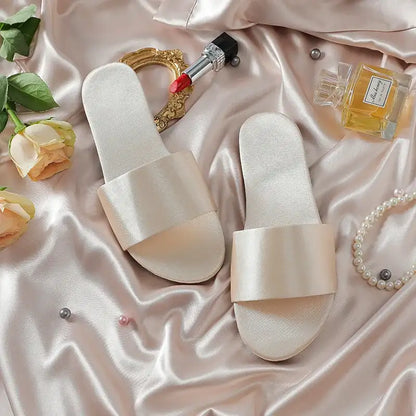 Woman Satin Slippers | Wedding Summer Bride Sandals Solid Champagne