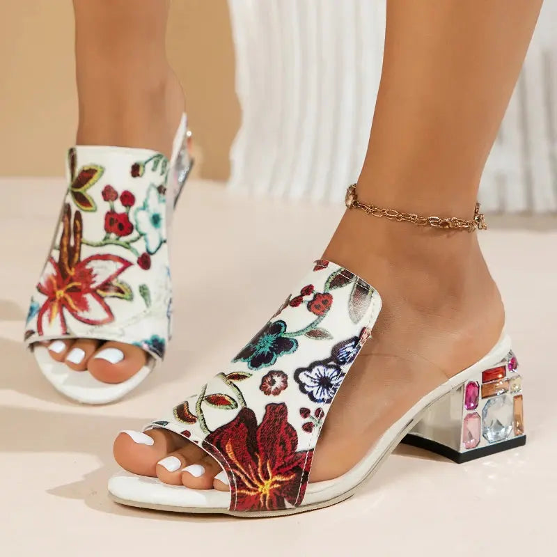 Women Slippers Floral Print Genuine Leather. - Maison Novaire #