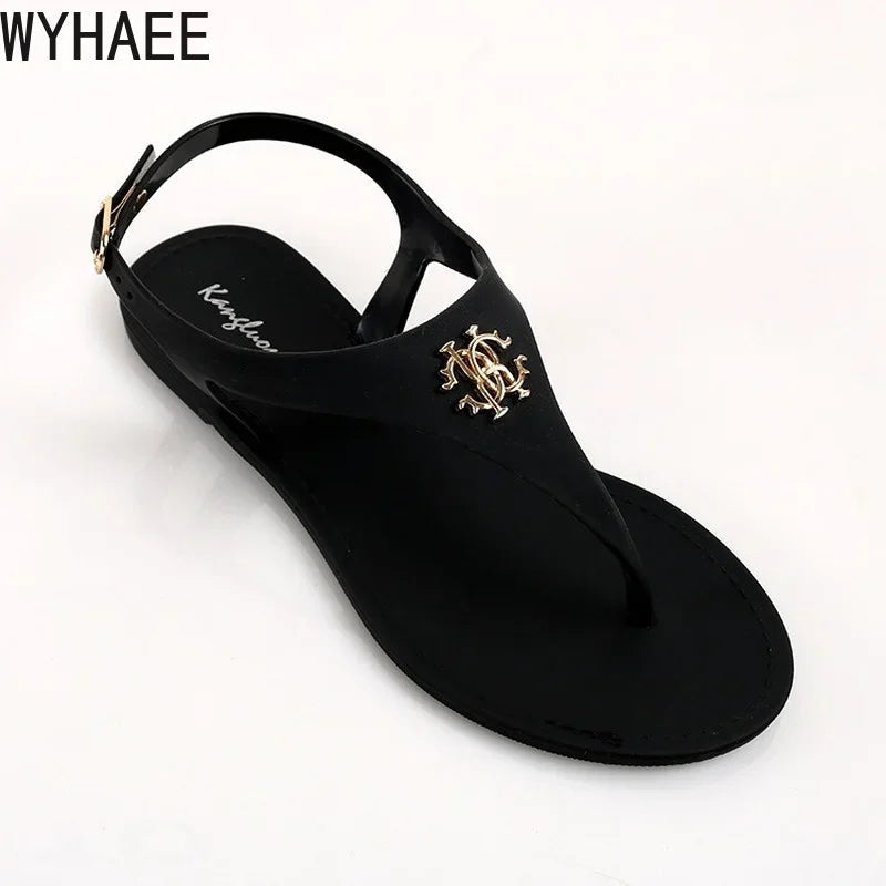 Women Summer Sandals Open Toe Jelly Flip Flops Non-slip Buckle Flat Sandals. - Maison Novaire #