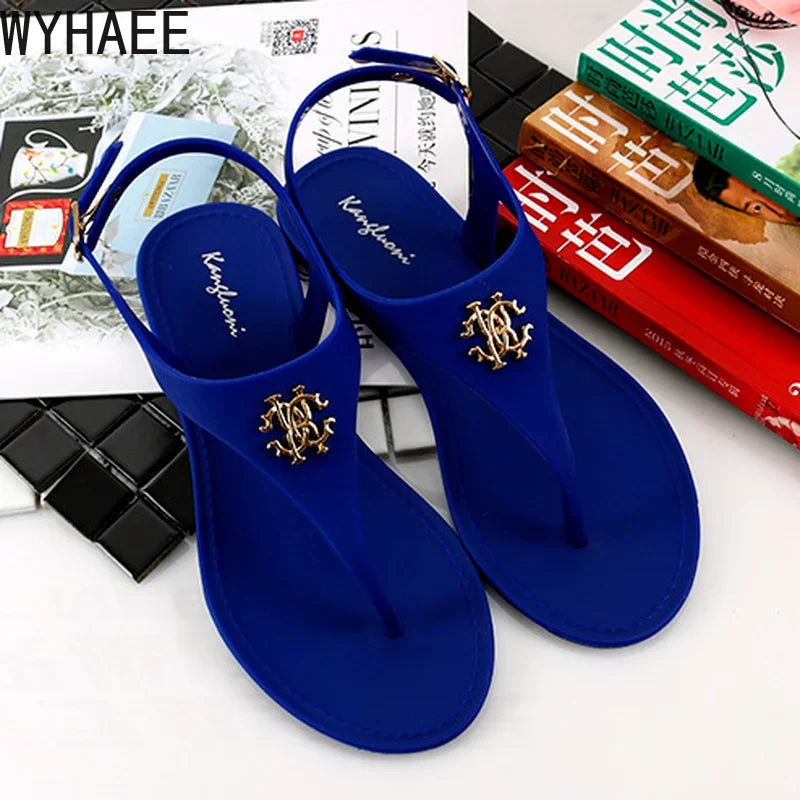 Women Summer Sandals Open Toe Jelly Flip Flops Non-slip Buckle Flat Sandals. - Maison Novaire #
