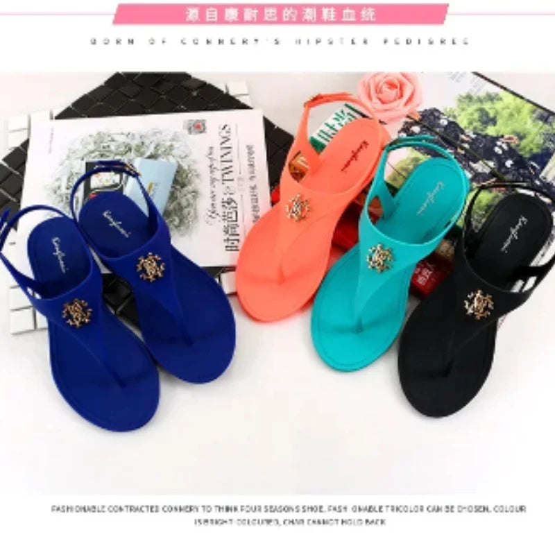 Women Summer Sandals Open Toe Jelly Flip Flops Non-slip Buckle Flat Sandals. - Maison Novaire #