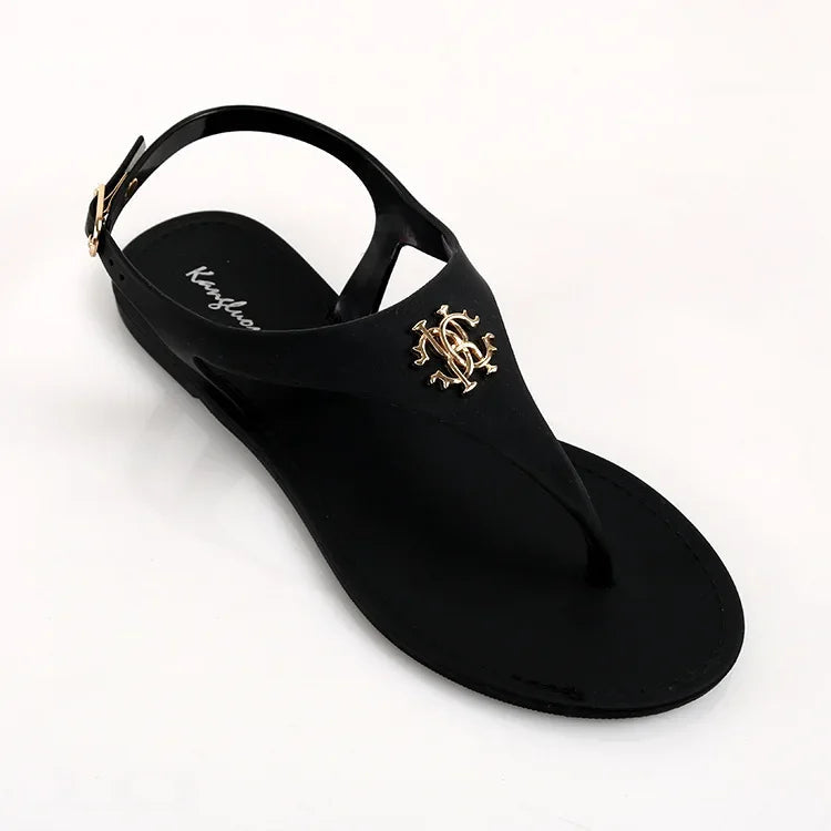 Women Summer Sandals Open Toe Jelly Flip Flops Non-slip Buckle Flat Sandals. - Maison Novaire #