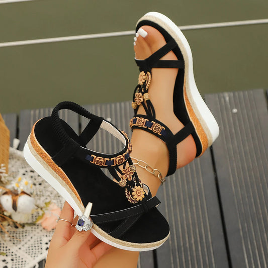 Women Wedge Sandals.  - black / 39 - Maison Novaire