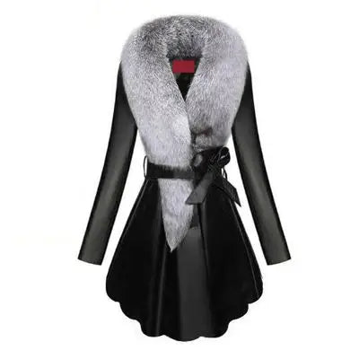 Women’s Faux Fur Winter Coat – Sheepskin-Style Jacket with Faux Fox Fur Collar & Snap Fastener - BLAKESTORE-NG