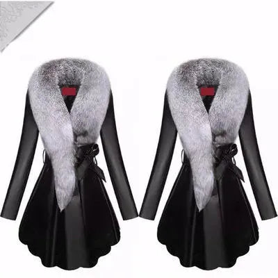 Women’s Faux Fur Winter Coat – Sheepskin-Style Jacket with Faux Fox Fur Collar & Snap Fastener - BLAKESTORE-NG