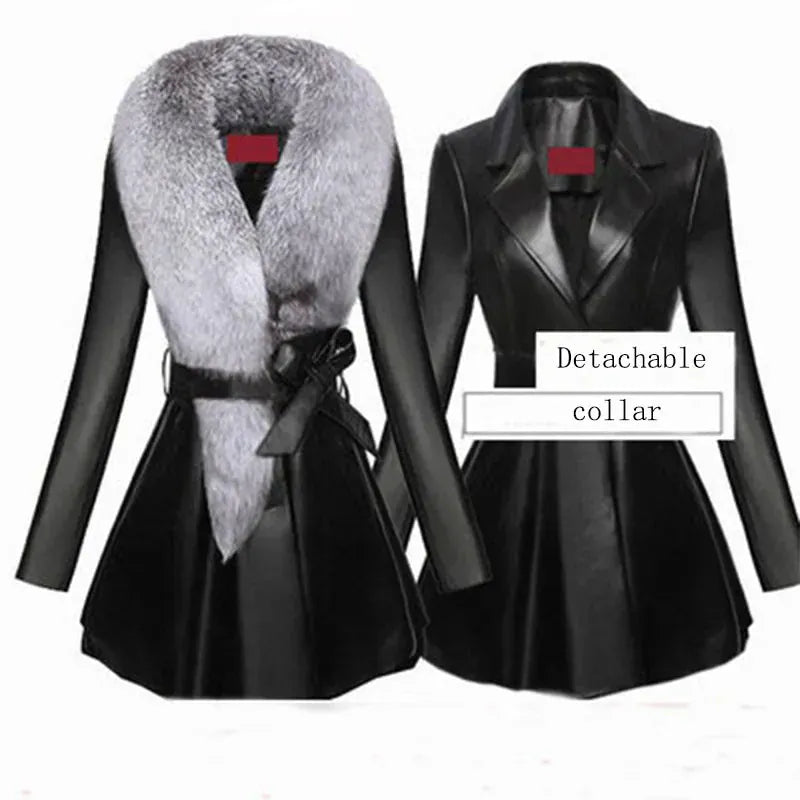Women’s Faux Fur Winter Coat – Sheepskin-Style Jacket with Faux Fox Fur Collar & Snap Fastener - BLAKESTORE-NG