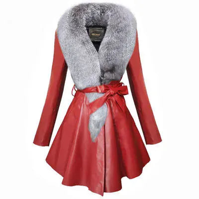 Women’s Faux Fur Winter Coat – Sheepskin-Style Jacket with Faux Fox Fur Collar & Snap Fastener - BLAKESTORE-NG