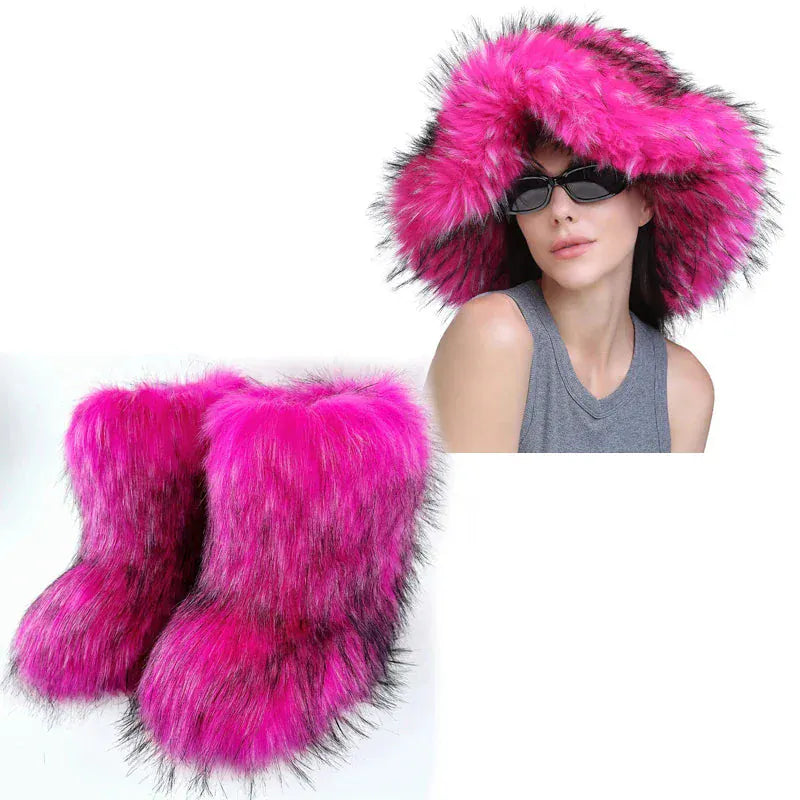Women's Fur Snow Boots with Hat. - BLAKESTORE-NG