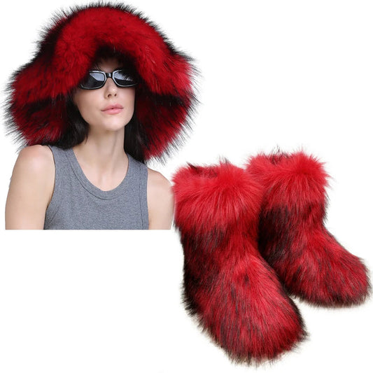 Women's Fur Snow Boots with Hat.  - as pic / 36 - Maison Novaire