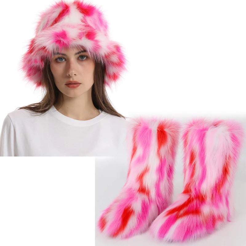Women's Fur Snow Boots with Hat. - Maison Novaire #