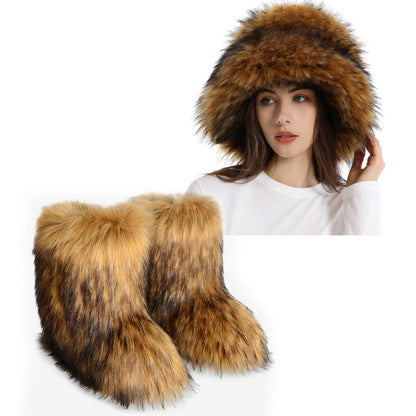 Women's Fur Snow Boots with Hat. - Maison Novaire #