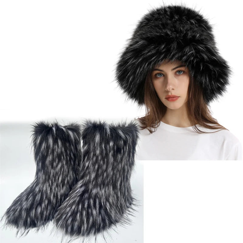 Women's Fur Snow Boots with Hat. - Maison Novaire #