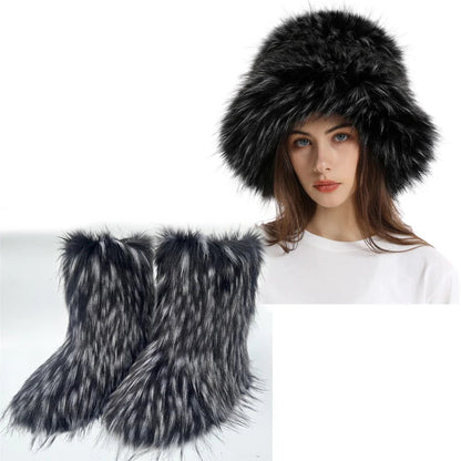 Women's Fur Snow Boots with Hat. - Maison Novaire #